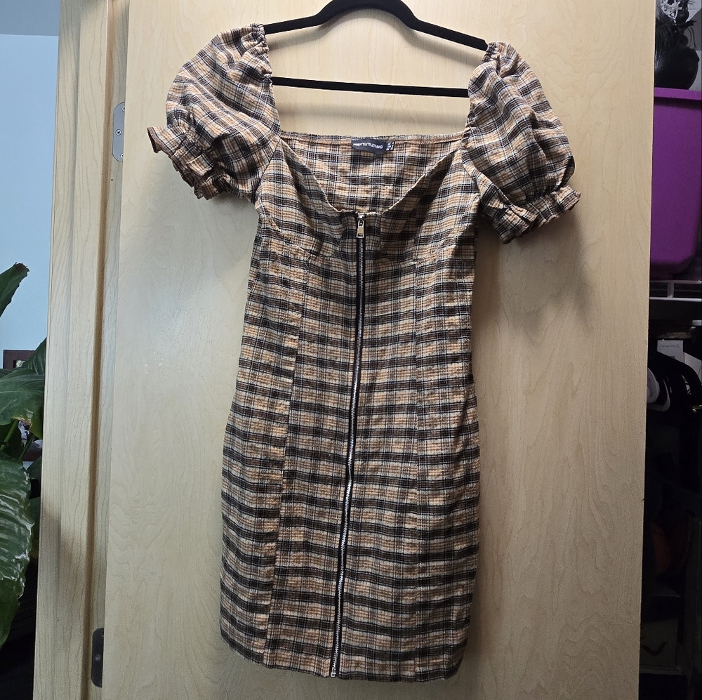 Prettylittlething plaid mini dress cottage core punk academia